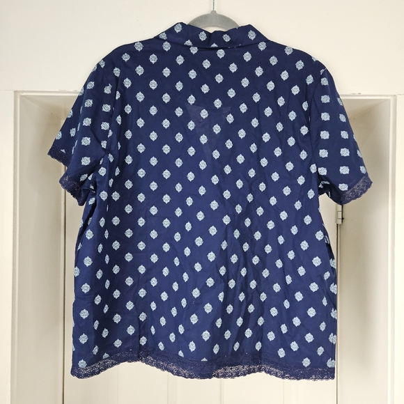 Charter Club Blue 100% Cotton Sleep Shirt Button Front Navy Lace Top New Tag XL - Picture 7 of 9